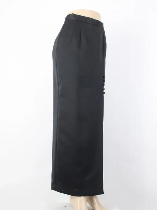 Alex Evenings Skirt Sz 6 Black Satin Leg Slit Lined Polyester Acetate Skirt - Picture 3 of 9